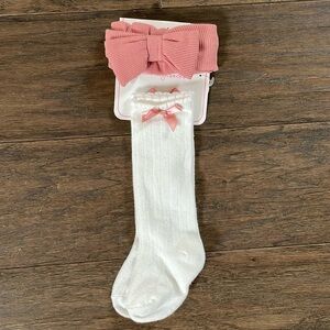 Knee high socks & matching bow BRAND NEW